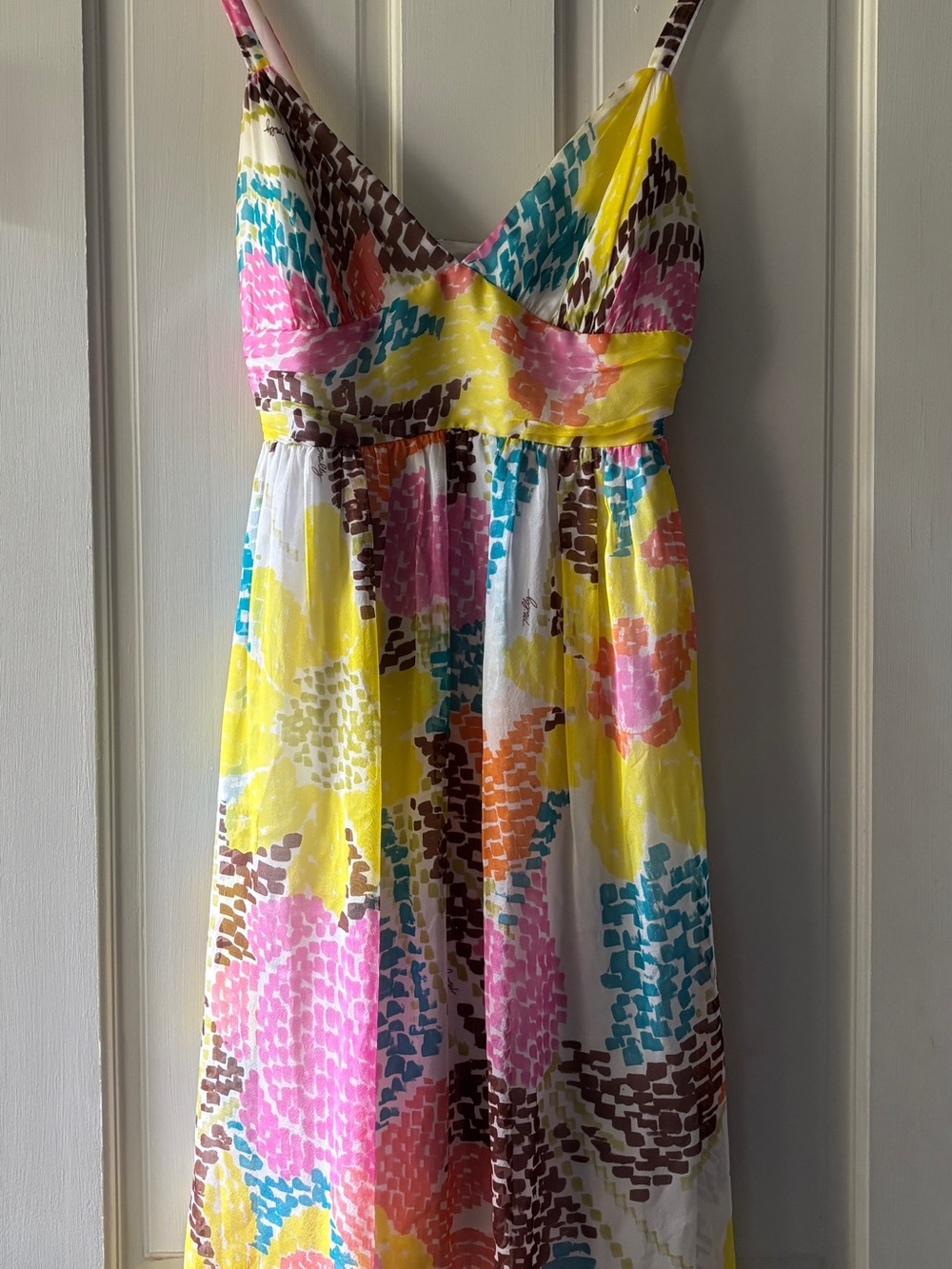 Milly Bright Floral 100% Silk Dress in Yellow, Pink & Blue